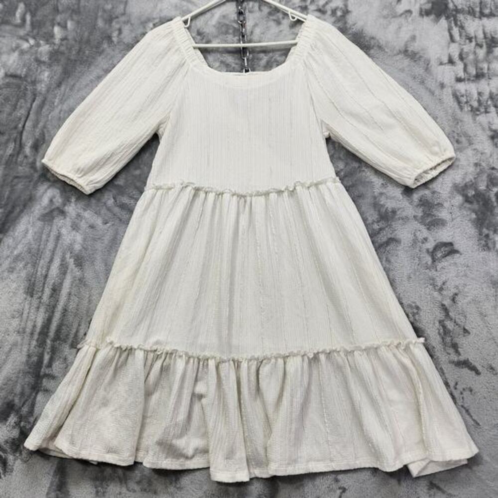 FRYE AND CO. Dress Womens M Cream Tiered Open Back Wrap Boho Cottagecore Cowgirl